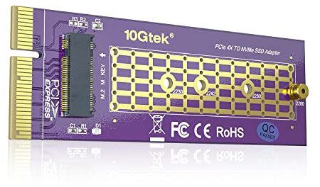 10Gtek PCIe 3.0 to NVMe (1) M.2 Adapter for M.2 (M Key) SSD, X4
