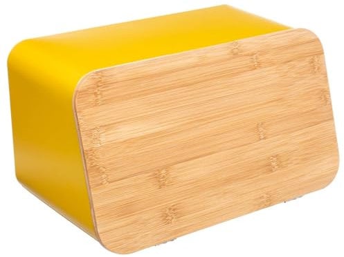 Five - Boite à Pain avec Planche à Découper intégrée en Bambou et métal Jaune Moutarde