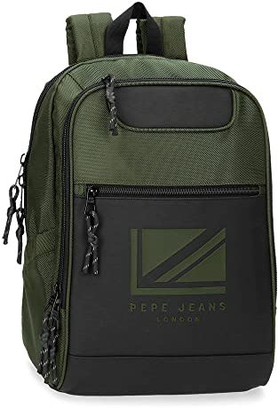 Pepe Jeans Bromley LDN Sac à Dos pour Ordinateur Portable Adaptable 13,3 Vert 27 x 36 x 10 cm Polyester avec détails en Cuir synthétique 9 l