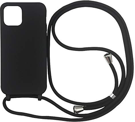 PuYu Zhe Compatible for iPhone 13 Pro Case,Silicone Crossbody Cover TPU Shell Adjustable Cord Lanyard Slim Stylish Shockproof Case-Black