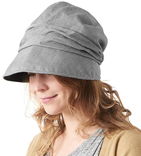 CHARM Damen Bio-Baumwolle Sommer Sonnenhut - Chemo Weite Krempe Visior Cap UV Schutz Grau
