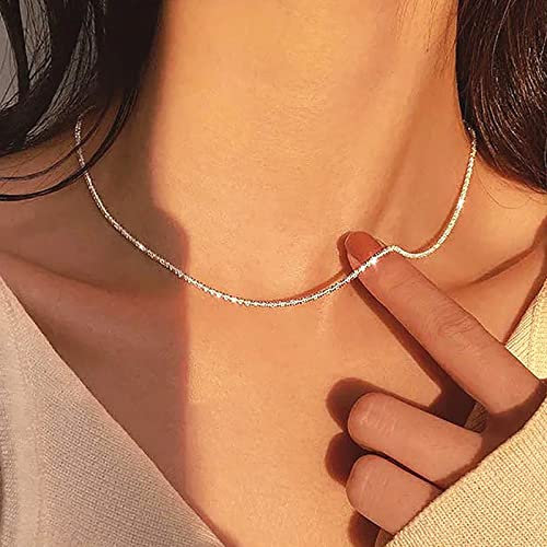 Atentuyi Silberne Choker-Halskette Glänzend Zierliche Gliederkette Dünne Halskette Minimalistischer Choker-Schmuck Für Frauen Und Mädchen