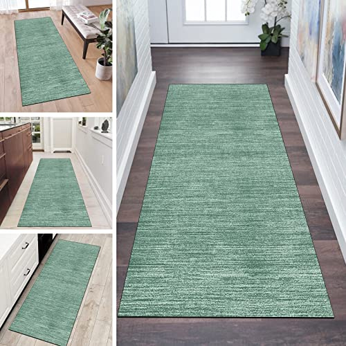 QQrunner Teppich Läufer Flur Lang rutschfest Kücheteppich Waschbar Grün 80x120cm Meterware Abstrakt Teppichmatten Waschbar Korridor Wohnzimmer Schlafzimmer 40-120cm Breit, Anpassbare Größe