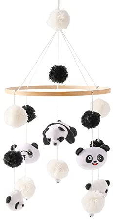 URFEDA Baby-Holz mit Filzkugeln Panda Mobile Windspiel für Babybett Krippe Bettglocke Handgefertigt für Babys und ihre Eltern/Pflegepersonen Unisex