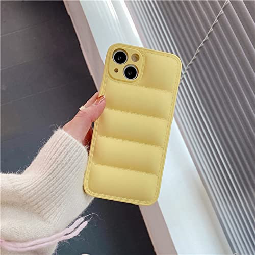 GINASH Modische Daunenjacke, Stoffhülle für iPhone 14 13 11 12 Pro XS Max XR X 7 8 Plus, Handyhülle, stoßfest, weiches Silikon, gelb, für iPhone XS
