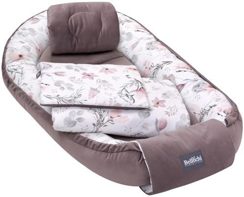 5tlg. Kuschelnest-Set inkl. Babynest 60x90, Arm Stillkissen, Baby Matratze 30x70 cm, Baby Decke Neugeborenen 50x75 cm, Babykissen Neugeborene, Baby Erstausstattung aus 100% Baumwolle