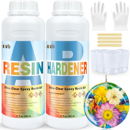 NIUB Epoxidharz, 1000 ml Harz und Härter-Set, neue Formel für kristallklares, sicheres und ungiftiges Kunstharz-Set, keine Blasen, selbstnivellierend und einfach für Anfänger, tiefes Ausgießen von