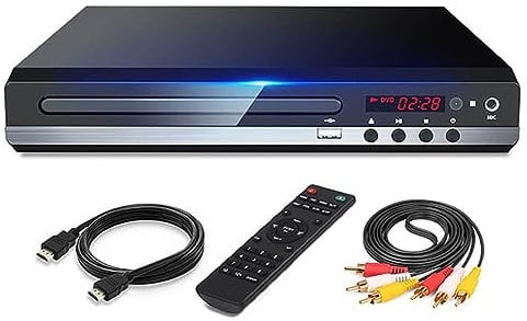 INTCHE Reproductor de DVD 1080P HD Reproductor de DVD DoméStico Box para TV Reproductor de Disco CD DVD Gratuito para Todas Las Regiones Reproductor EVD con Salida AV - Enchufe Europeo