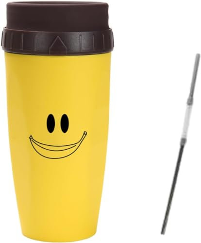 Twizz Cup, Twizz Travel Mug, Neolid Twizz Travel Mug, Non Spill Cup Twist, Twistable Water Cup, Twizz Coffee Cup Aperture Mug, Twizz Coffee Cup Aperture Mug with Straw Double Silicone (Yellow Face)
