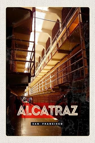 mrdeco Metall Schild 12x18cm gewölbt San Francisco Alcatraz Gefängnis Schild