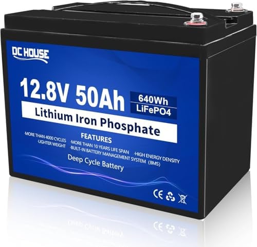 DCHOUSE 12V 50Ah Lithium LiFePO4 Batterie, integriertes BMS, 10 Jahre Lebensdauer, mehr als 4000 Zyklen, perfekt für Boot, Marine, Trolling-Motor, Camping, Solar-/Windkraft,Wohnmobil, Fischfinder