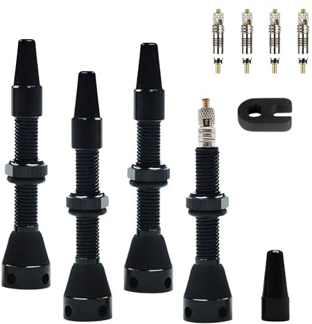 KERD_DANS Válvula Tubeless TMB de 40mm (4 Uds) + 4 Obuses Adicionales para Válvula Presta de Bicicletas MTB, Incluye Herramienta de Extracción de Núcleos de Las Válvulas.