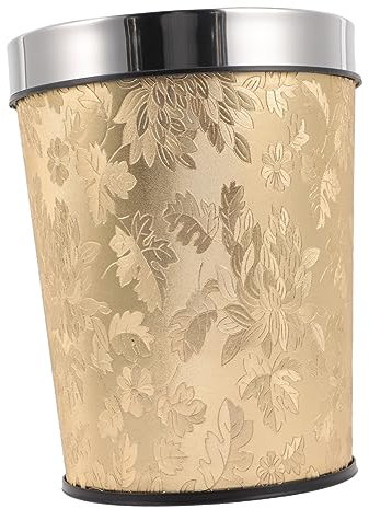 HOOTNEE Conteneur à Déchets Rétro Petit 6l En Acier Inoxydable Doré Sans Couvercle, Bac De Rangement Multifonction Compact, Porte-poubelle Pratique Maison, Décor Vintage Motifs Aléatoires