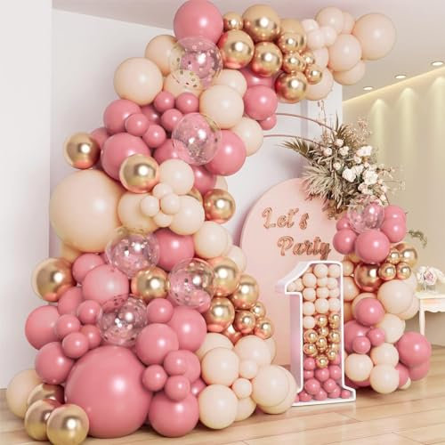 Luftballon Girlande Rosa, 109 Stück Ballon Girlande mit Luftballons Rosa, Weiche Orangefarbene und Gold, Rosa gold Ballons für Babyparty Deko, Geburtstagsdeko Mädchen, Hochzeit, Baby Shower, Taufe