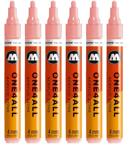 Molotow One4All 227HS Acryl Marker (4,0 mm Strichstärke, hochdeckend und permanent, schnell trocknend, nachfüllbar, für fast alle Untergründe) 6 Stück Farbe 244 koralle