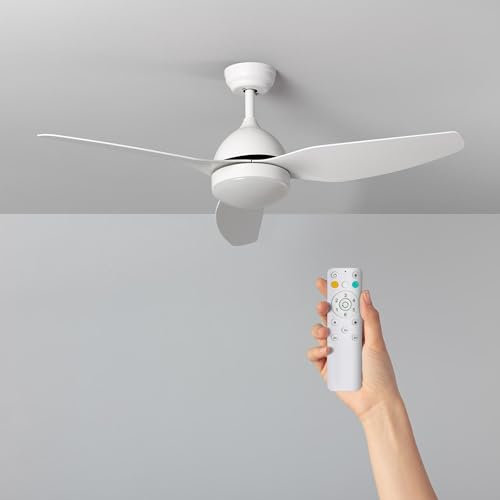 TECHBREY Ventilador de Techo Silencioso Woolworth Blanco 127cm Motor DC para Exterior Mando a DistanciaCon Luz