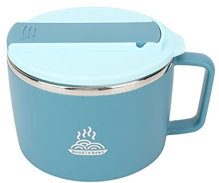 Topiky Microwave Ramen Bowl with Lid, Noodle Cooker Container with Chopsticks and Spork, 1200ml 304 Stainless Steel Portable Ramen Cooker Bowl with Phone Holder (Blue)