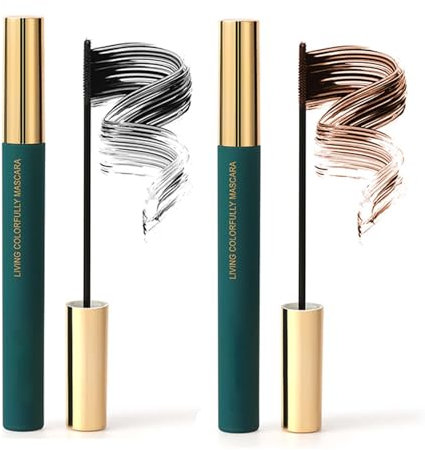 Wimperntusche Wasserfest, 2 Farben Mascara Langlebig & Nicht Verklumpend, Verlängerung & Volumen Mascara, Smudge-proof & False Lash Effect Wimperntusche (Braun + Schwarz)