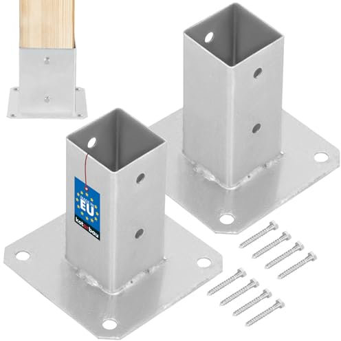 KOTARBAU® 2er Set Aufschraubhülse 50 x 50 mm Vierkantholzpfosten Pfosten Bodenhülse Zaunträger Hülse Bodenplatte Pfostenträger aufschrauben Anker Feuerverzinkt