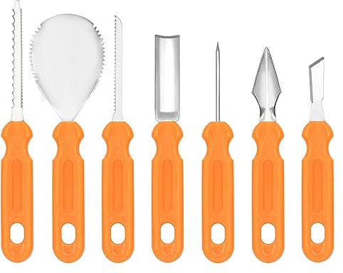 Paezm 7-teiliges Halloween Kürbis Schnitzset - Professionelles, Robustes Edelstahl Schnitzwerkzeug-Set zum Schnitzen von Jack-O-Laternen für Kinder und Erwachsene
