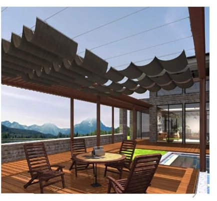 exproyzk Retractable Wave Sun Shade Canopy Pergola Cover Shade Sail Awning for Outdoor Patio Porch Garden Deck Backyard/Includes Mounting Accessories(Brown,0.9x3m)