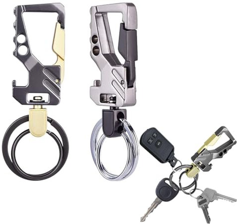 Lot de 2 porte-clés de voiture pour homme, porte-clés ouvre-bière, cadeau pour père, mari, petit ami, invité, gris argenté et noir en forme de mousqueton solide