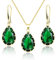 Linawe Smaragdgrün Schmucksets für Damen, Gold Smaragd Anhänger Kette Halskette, Damenohrringe Ohrringe Hängend, Modeschmuck Jewelry Goldschmuck