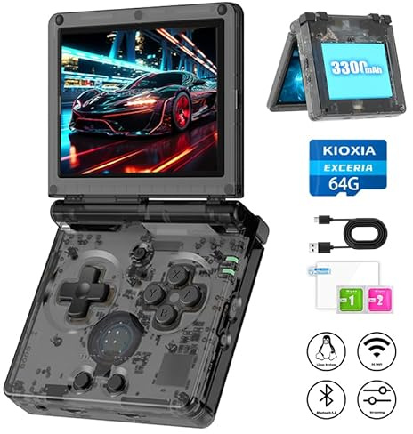 RG35XXSP - Consola de juegos portátil retro con sistema Linux, pantalla IPS de 3.5 pulgadas y tarjeta TF de 64 G, consolas de batería integradas de 3300 mAh, compatible con 5G WiFi, Bluetooth, HDMI,