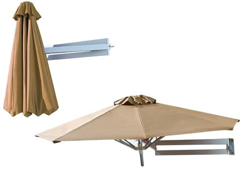 RDHMJSJAZ Patio Umbrella,Wall-mounted Shading Umbrellas, Outdoor Wall Parasol With Metal Pole, Tilting Sunshade Umbrella, Aluminium Frame Sun Umbrella(Khaki,2.2m)