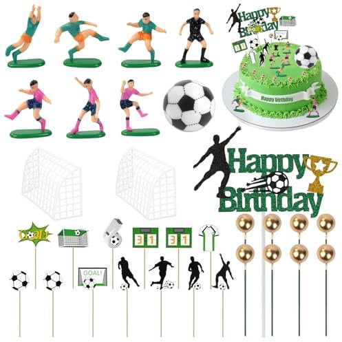 OSDUE 31pcs Football Cake Decorations, Football Cake Topper Cupcake Toppers, Boys Party Supplies Sports Theme Cake Toppers Personalised Kids, for Kids Boys Men
