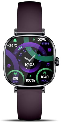 Reloj Inteligente Mujer con Llamada, Pequeño Redondo de 1.7'' AMOLED Smartwatch con Monitoreo de Ciclo Menstrual, Pulsómetro, Sueño, Oxímetro, 100+ Modos Deportes Pulsera Actividad (Púrpura)