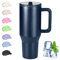 Thermobecher mit Strohhalm und Henkel, 40oz/ 1200ml Kaffeebecher to go Thermo, 100% Auslaufsicher Edelstahl Isolierbecher | Flip-Strohhalm Deckel | Spülmaschinenfest | BPA Frei (Dunkelblau)