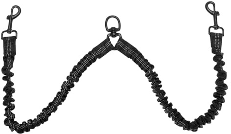 CAPASTEC Reflektierende Doppel Hundeleine Für 2 Hunde, 1Pc, Nylon | Nylon, 2.5cm x 50-80cm, 360° Schwenkbar, Kein Verheddern, Elastische Bungee-Verlängerung, Kau-Sicher, Leicht Zu Reinigen