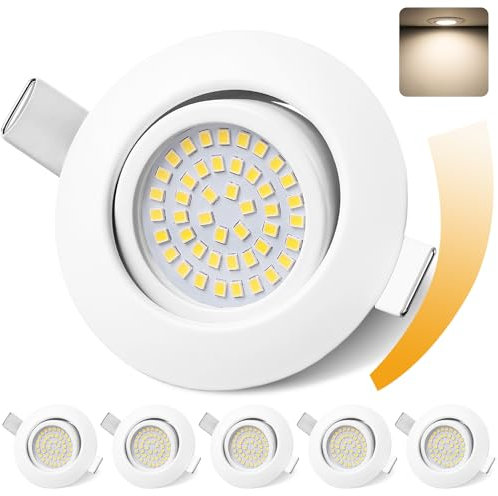 GeyouLux LED Einbaustrahler 230V Dimmbar 68mm 6W IP44 LED Spots 45° Schwenkbar 4000K Neutralweiß Deckenspots für Badezimmer Küche Wohnzimmer Einbauspots Flach Einbauleuchten Weiss 6er set