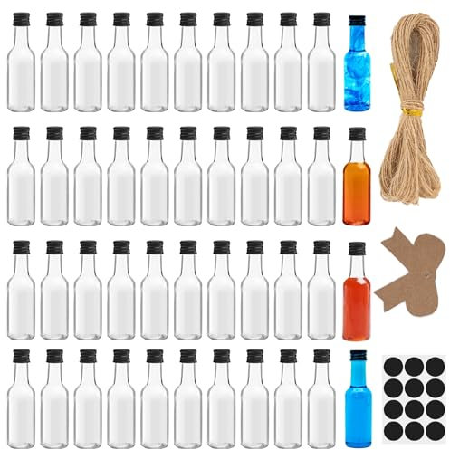 Ksnowqi 44 Pièces Bouteilles de Liqueur en Plastique, Petite Bouteille Shot de Jus 25ml, Mignonette Alcool Vide, Mini bouteille shot, Fiole Plastique pour Mariages, Fêtes
