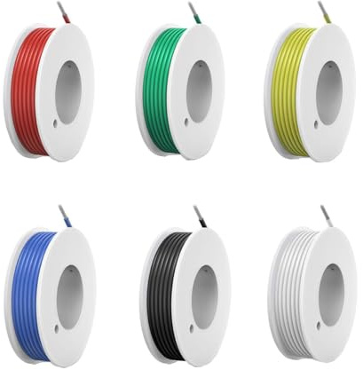 HAXIHA 24AWG Silicone Elettrico kit,24 AWG Flessibili Cavo Elettrico,Rame Stagnato,filo 6 colori (10 metridi ciascuno),Kit Filo di Collegamento per lampade, Elettrodomestici,Metri Ect