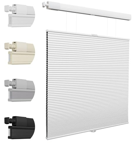 Keego No Drill Blinds Blackout Top Down Bottom Up Pleated Blinds Thermal Cordless Cellular Shades for Windows (White, 174cm W x 198cm H)