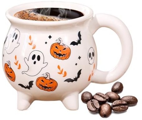 Tongfer Black Witch Ceramic Cup, Halloween Star Witch Soup & Coffee Mug, Smooth Glaze, Easy to Clean, for Halloween Night Reunions, Kitchen Daily Use, Witch-Themed Gift Exchanges