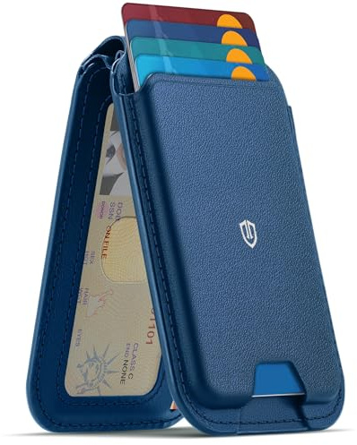 SHIELDON Wallet Stand für MagSafe Kartenhalter, [Echtleder] [Kartenfächer] [RFID Blocker] [ID-Fenster] [Verstellbarer] Magnetische Geldbörse für iPhone 17 Pro/Max/Air/15/14/13/12 Serie, Königsblau