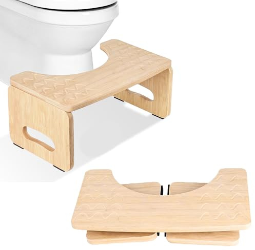 Tabouret de Toilettes en Bambou, 40x21x18cm Marche Pied toilette Pliable, Capacité de Charge 100 kg, Tabouret de Toilette en Bois, Tabouret de Toilette Physiologique Pliable, pour Toilettes