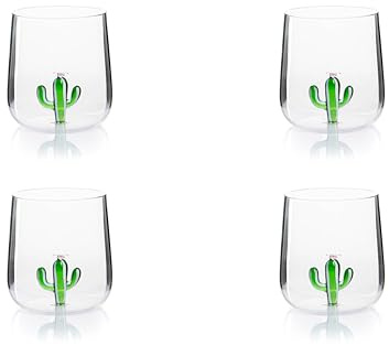 Excelsa Inside Set aus 4 Gläsern aus Borosilikatglas, handverziert mit Motiven im Glas, transparent, 450 ml (Cactus)