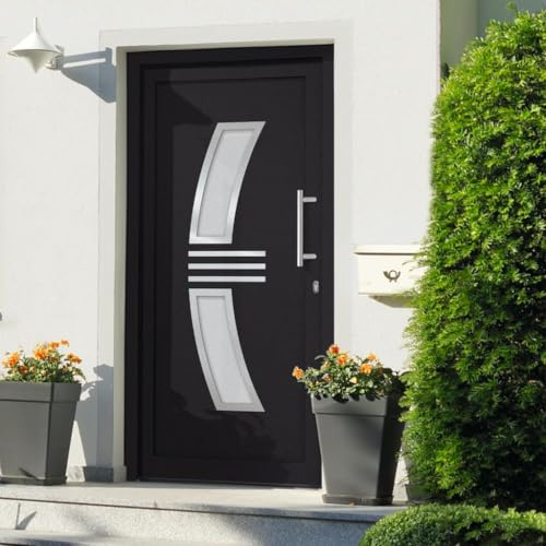 QJBSAVVA PVC Haustür 98x208 cm Anthrazit/Weiß, 5 Pilzkopfschlösser, 3D-Scharniere, 1,2 mm Stahl, Einbruchschutz