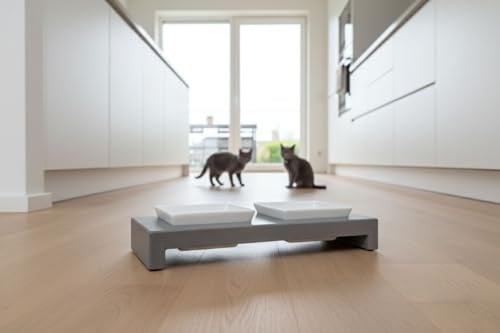 Fressnapf aus Beton inkl. Keramikeinsatz - GRAURAUM Handarbeit (2-Fach)