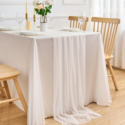Tischläufer Beige Creme Chiffon Abwaschbar 75 X 300 Tischdeko Frühling Modern Geburtstag Landhausstil Natur Tisch Läufer Hochzeit Tischdecke Outdoor Sommer Tischband für Küche Esstisch