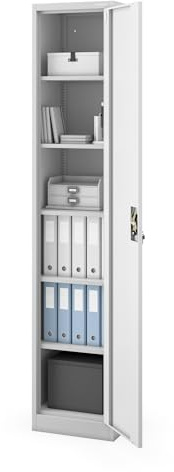 Jan Nowak Aktenschrank Metall abschließbar Büroschrank schmal 220x45x40 cm | Dokumentenschrank Ordnerschrank mit 5 verstellbaren Fachböden je 60 kg, Stahlschrank mit Schloss, Wandmontage möglich