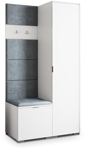 Masseno Flugarderoben Set Lori, Kleiderschrank-Set mit Sitzbank, Garderobenschrank Flur mit 3 Regalböden, Weiß