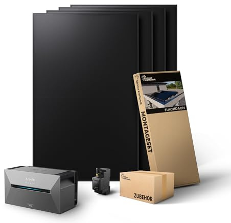 Kleines Kraftwerk 1920W Balkonkraftwerk mit Speicher Anker Solarbank 2 Pro | Flachdach Halterung |Solaranlage mit Speicher 800W komplett Steckdose | Balkon Kraftwerk Komplettset|4x 480Wp Solarmodule