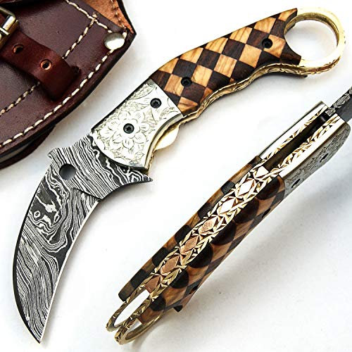 PAL 2000 KNIVES SJPR 9561 Couteau de poche lame en acier damas personnalisé à la main avec gaine billet chef cuisine maison jardin collectable bar camping pliant