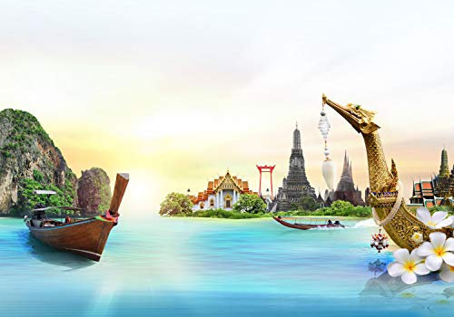 wandmotiv24 Fototapete Thailand Asien Urlaub, XL 350 x 245 cm - 7 Teile, Wanddeko, Wandbild, Wandtapete, Wasser, Bangkok, Sonne M0776