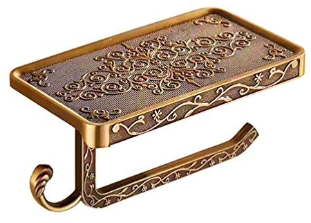 TentHome Toilet Paper Roller Holder 2 in 1 Vintage Wall Mounting Drilling Nostalgia Roll Holder Toilet Bathroom Paper Holder with Storage (Antike Bronzen)